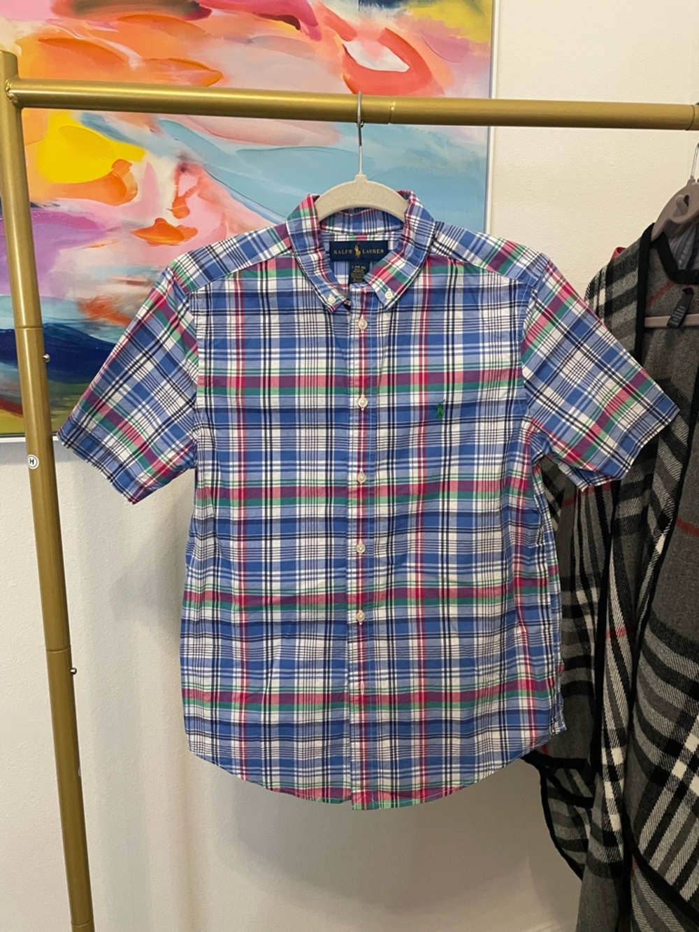 Ralph Lauren Short-Sleeve Plaid Button-Down Shirt - Blue, Green, Red Boys Size L - Picture 8 of 8